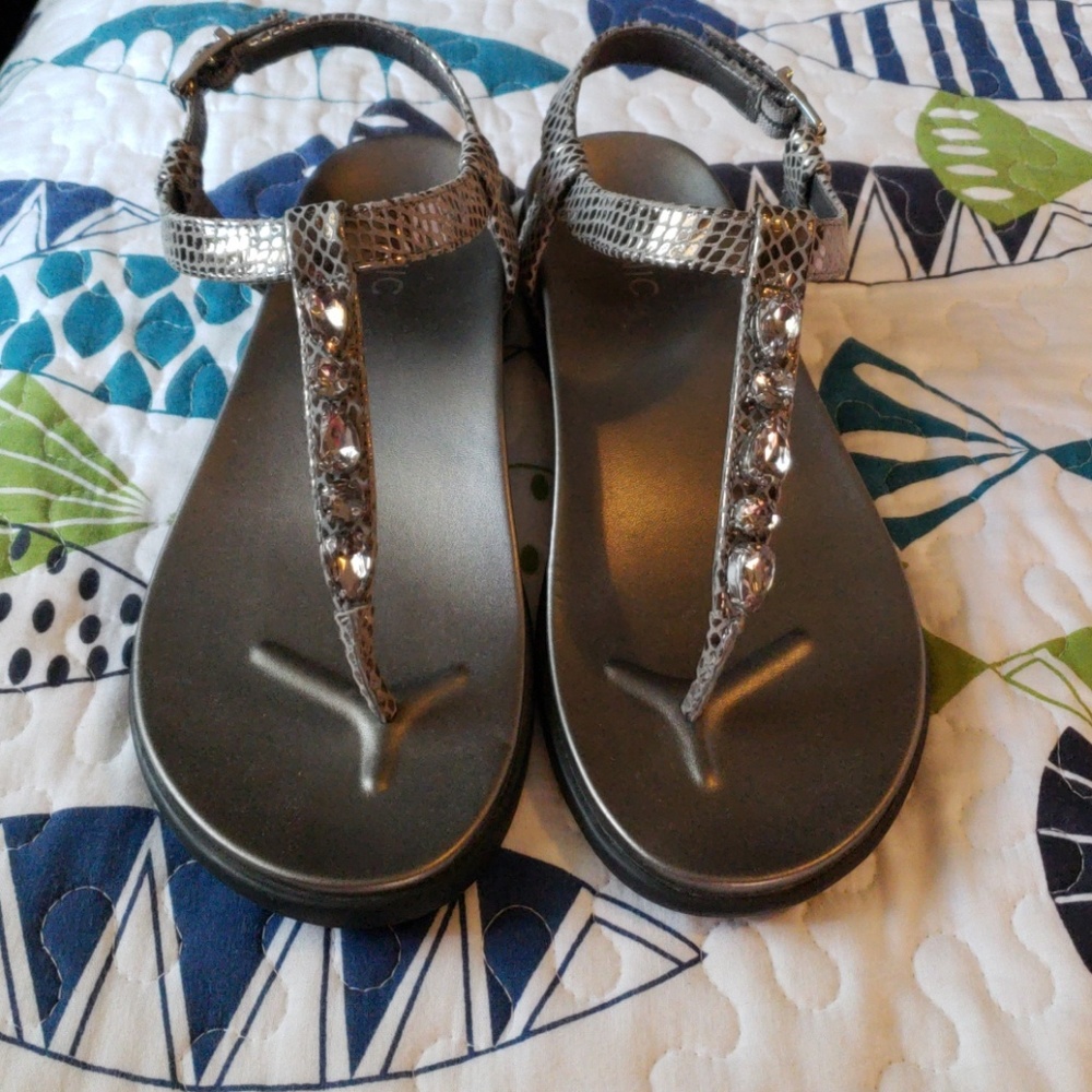 Pewter sandals with rhinestones